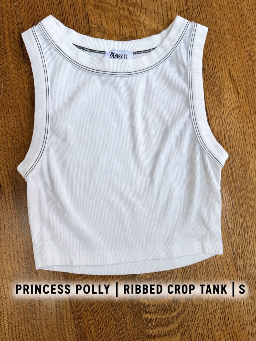 Princess Polly White Ribbed Crop Tank Top Sleeveless Fitted Basic Size US 4 / S